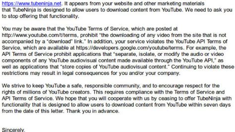 tubeninja|YouTube sends threatening letter to TubeNinja, but does it